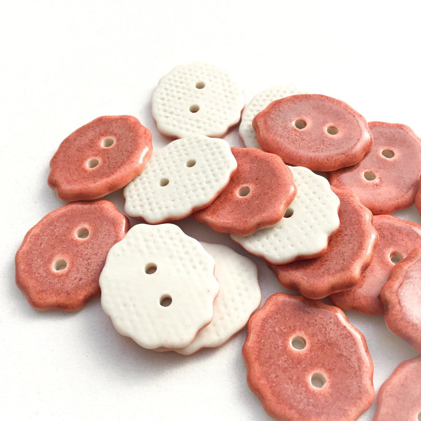 Rusty Pink Scalloped Porcelain Buttons - 3/4" x 7/8"