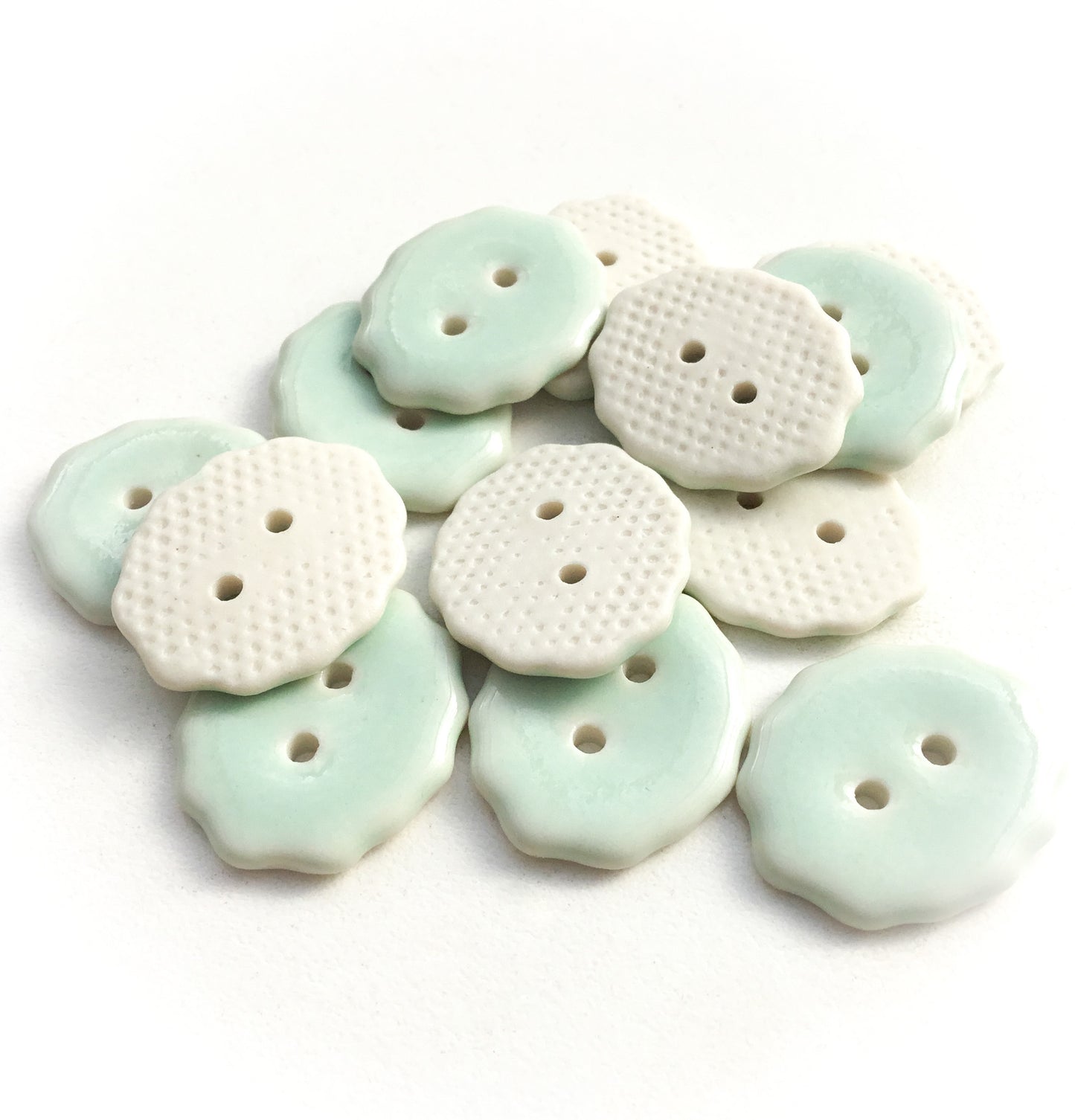 Pastel Aqua Scalloped Porcelain Buttons - 3/4" x 7/8"