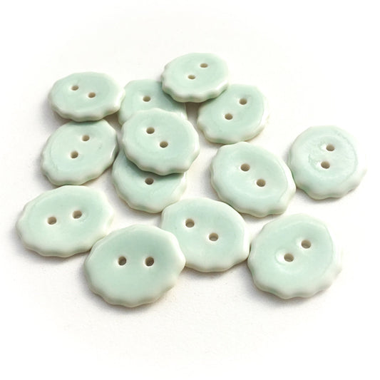 Pastel Aqua Scalloped Porcelain Buttons - 3/4" x 7/8"