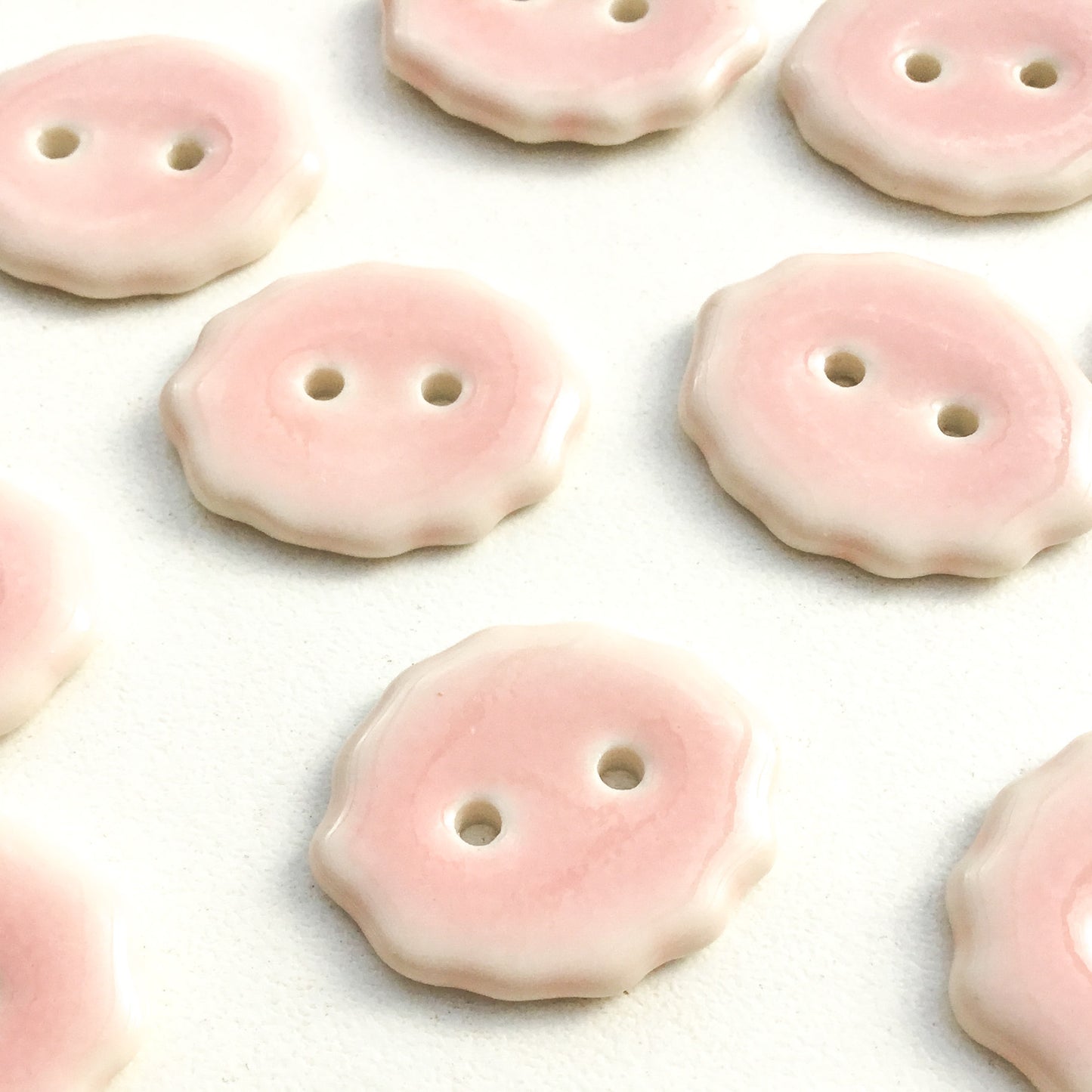 Pastel Pink Scalloped Porcelain Buttons - 3/4" x 7/8"