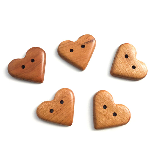 Cherry Wood Heart Buttons - 1-3/8"