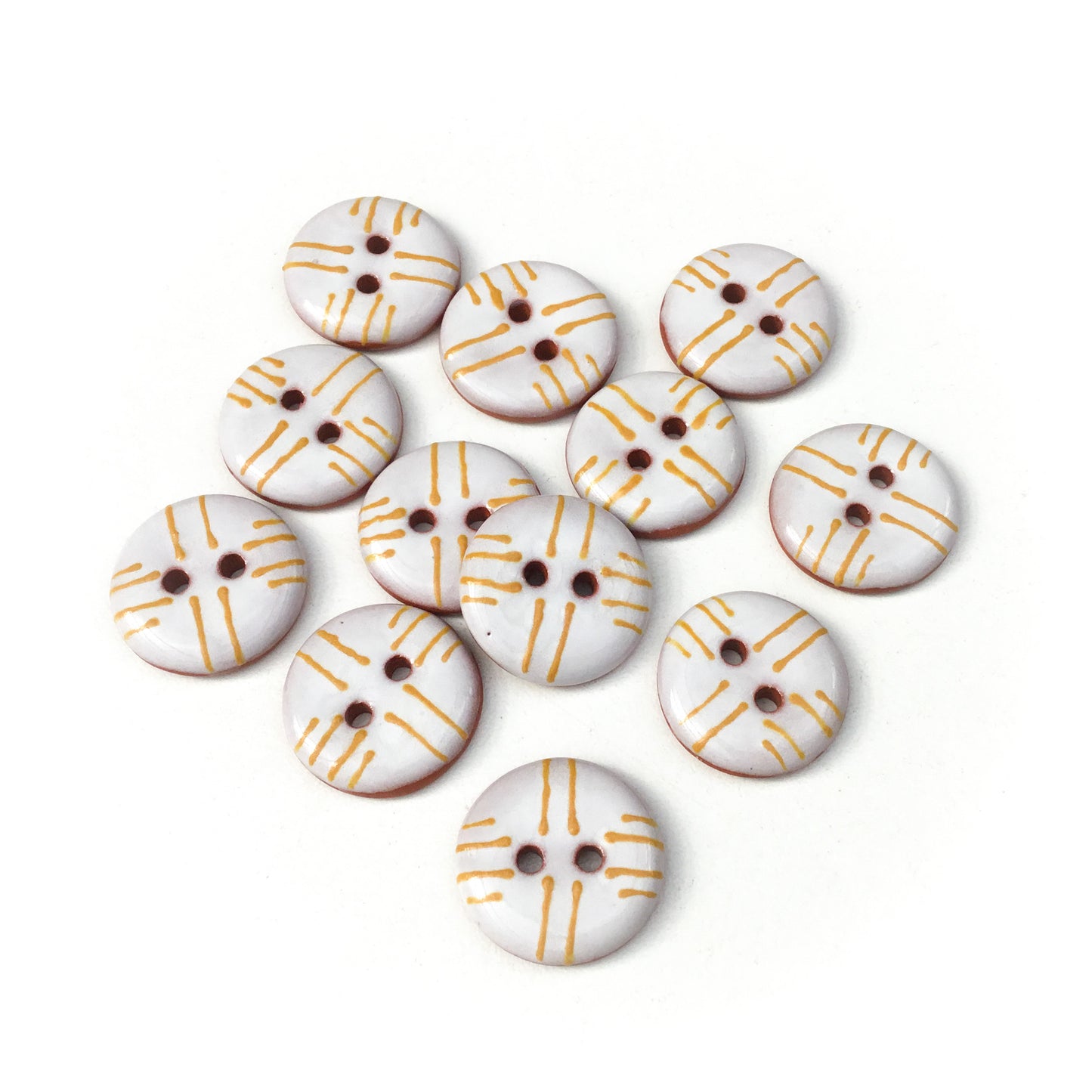 White & Mustard Lines Ceramic Buttons - 3/4"