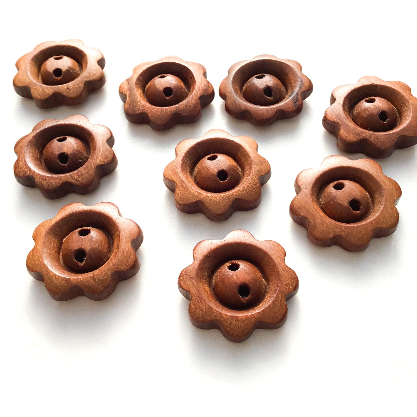 Cherry Wood Flower Buttons - 1-1/16"