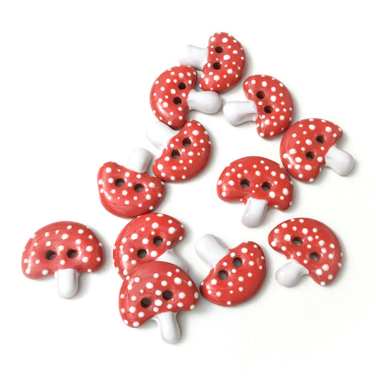 Red Mushroom Buttons - Ceramic Amanita Mushroom Buttons